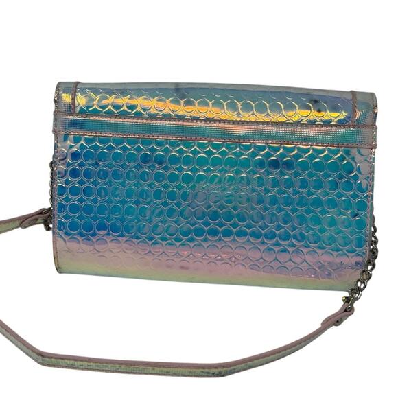 Nine West Magic Mirror Holographic Clutch Crossbody Purse Pink Lined - Picture 5 of 5